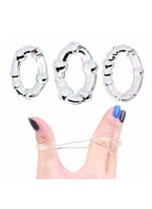 Pack 3 cockring transparents avec billes - CR-COR005CLE